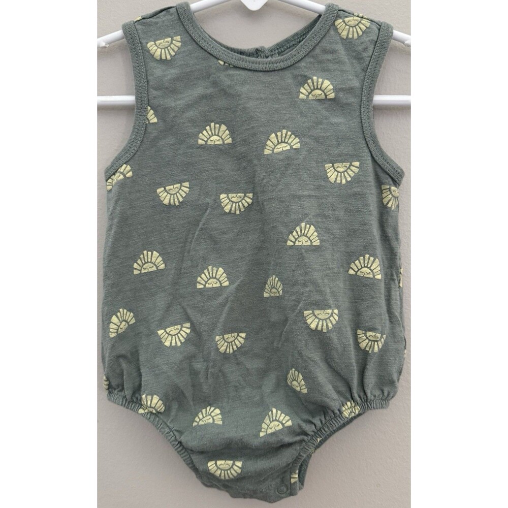 Peek 12/18M Sage Green Bubble Romper with Sunshine Pattern